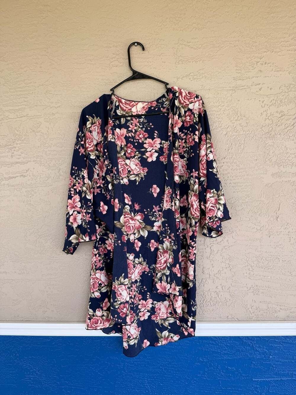 Lush Navy Blue Floral Kimono Cardigan - Women's Small